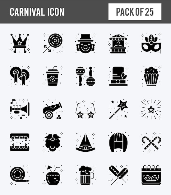 25 ilustração vetorial do pacote de ícones Carnival Glyph