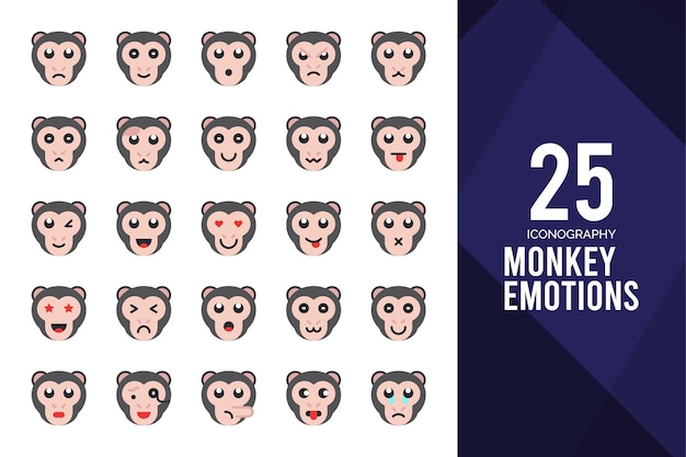 Vetor 25 ilustração vetorial do pacote de ícones do monkey emoticon flat
