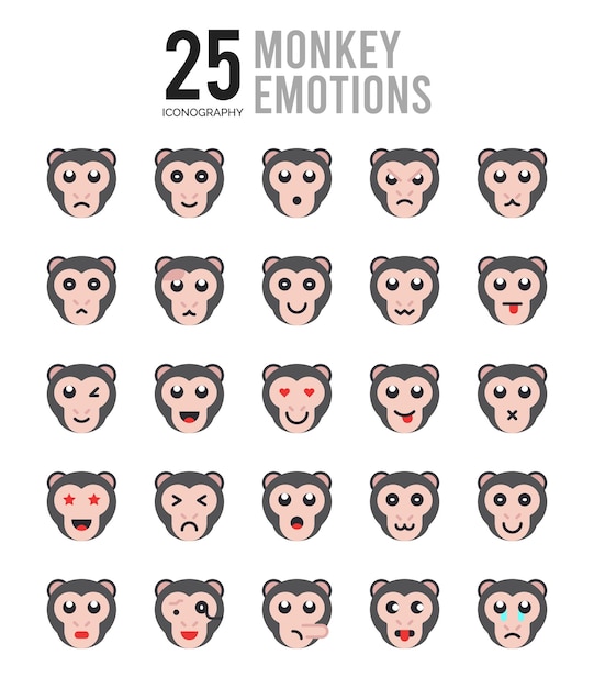 Vetor 25 macaco emoticon plana ícone pacote vetor ilustração
