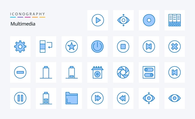 25 pacote de ícones azuis multimídia ilustração de ícones vetoriais