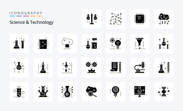 25 Pacote de ícones de glifo sólido de ciência e tecnologia