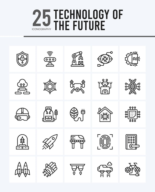 25 tecnologia da ilustração do pacote de ícones do future outline pack