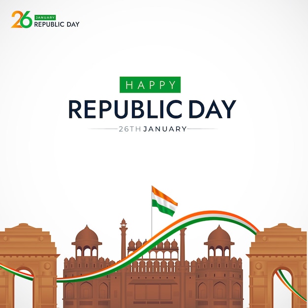 26 de janeiro Dia da República da Índia 74º Comemoração Post de mídia social