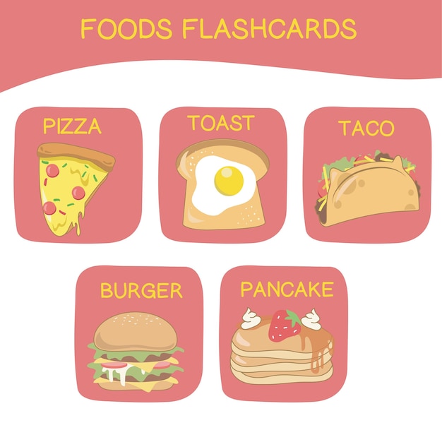 Vetor 29 flashcards de comida