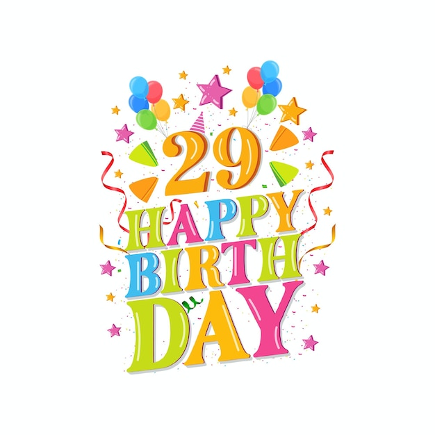 Vetor 29º logotipo de feliz aniversário com design de ilustração vetorial de balões para celebração de aniversário