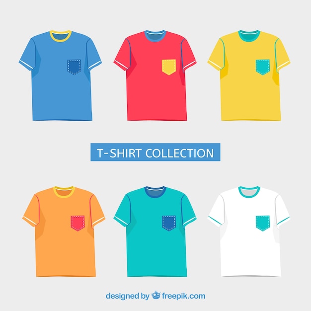 Vetor 2d coleção de camisetas em cores diferentes