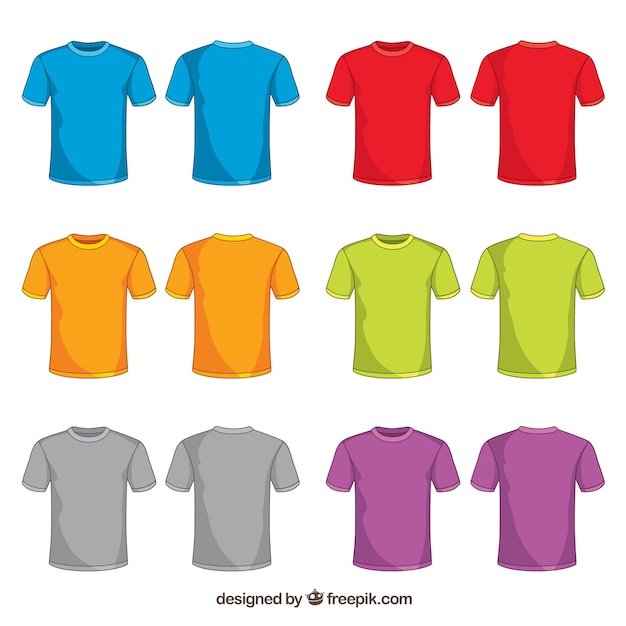 2d coleção de t-shirt colorida com estilo mão desenhada