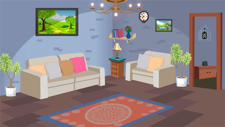 Vetor 2d desenho animado vetor almoço fundo sala de estar televisão sala de almoço interior