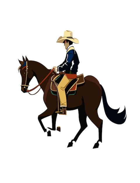 2d vetor desenho plano cowboy com ilustração de silhueta de cavalo fundo branco