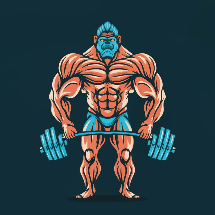Vetor 2d vetor forte postura muscular forte fisiculturista anatomia peludo no ginásio com feixe fazendo exercícios
