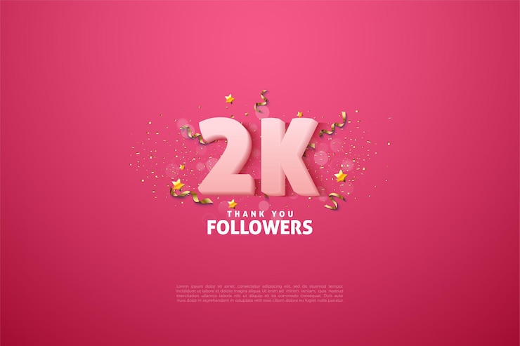 Vetor 2k seguidores com números brancos suaves em fundo rosa