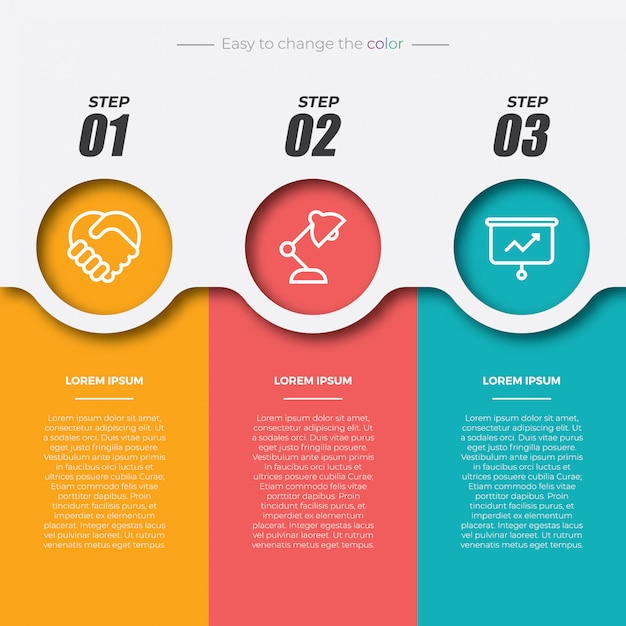 3 elementos de infográfico retangular colorido