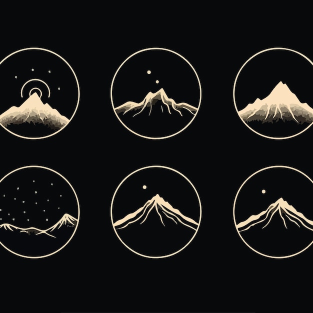 3 formas diferentes de montanha numa silhueta a preto e branco