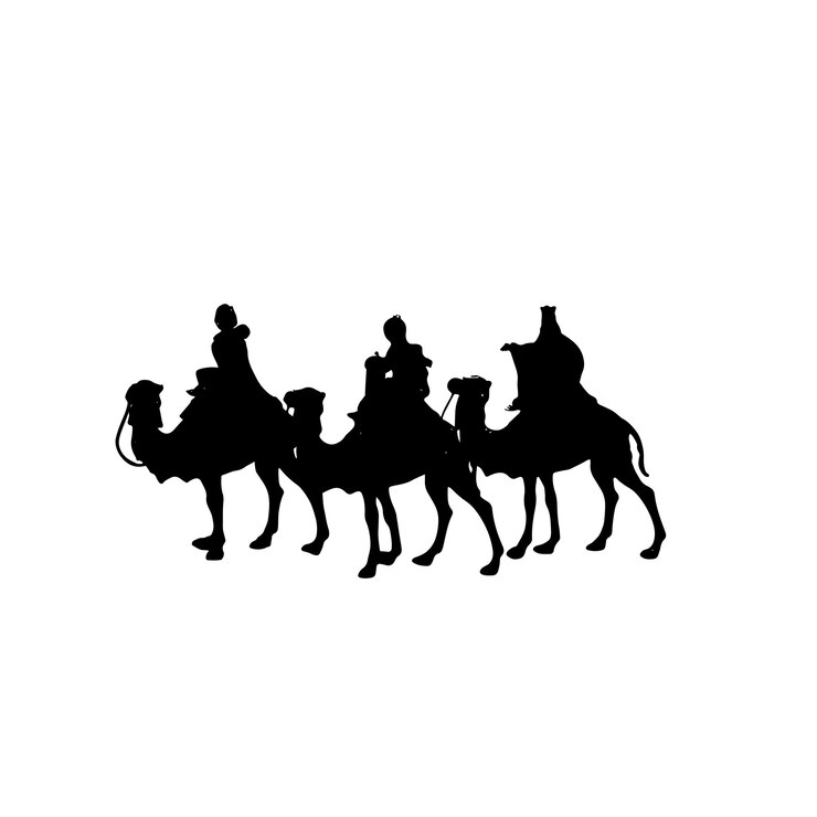 Vetor 3 homem sábio em camelos silhueta manger natal