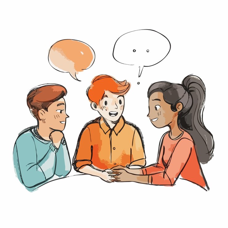 Vetor 3 pessoas que estão discutindo cute simples com ilustrações vetoriais