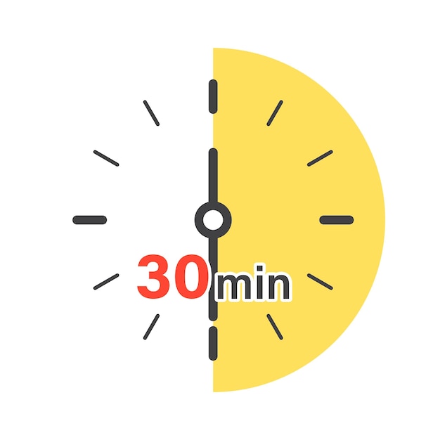 30 minutos no ícone do cronômetro em estilo plano ilustração vetorial do relógio no fundo isolado conceito de negócio do sinal de contagem regressiva