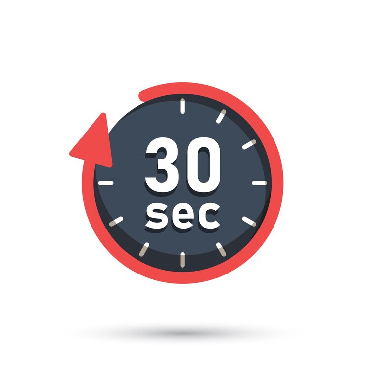 Vetor 30 segundos no ícone do cronômetro em estilo plano ilustração vetorial do temporizador da face do relógio em fundo isolado conceito de negócio do sinal de contagem regressiva