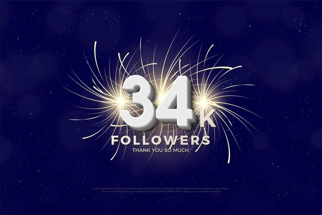 34k seguidores com fundo de fogos de artifício de faíscas