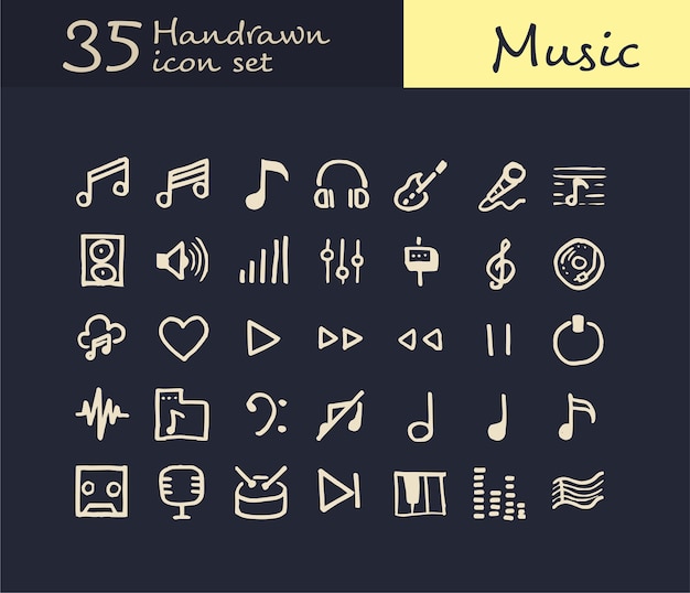 Vetor 35 ícone da música desenhada à mão