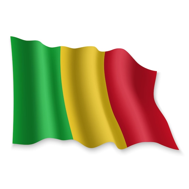 3d bandeira de ondulação realista do mali no fundo branco