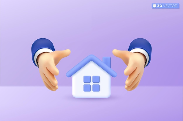 3d blindagem de mão proteger casa ícone símbolo seguro casa política serviço proteção contra perigo fornecendo conceito de segurança 3d vetor ilustração isolada cartoon pastel estilo mínimo