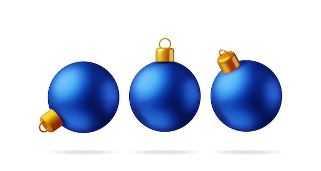 Vetor 3d bola de natal azul com braçadeira dourada isolada render vidro árvore de natal brinquedo feliz ano novo decoração feliz natal feriado ano novo e celebração de natal ilustração vetorial realista