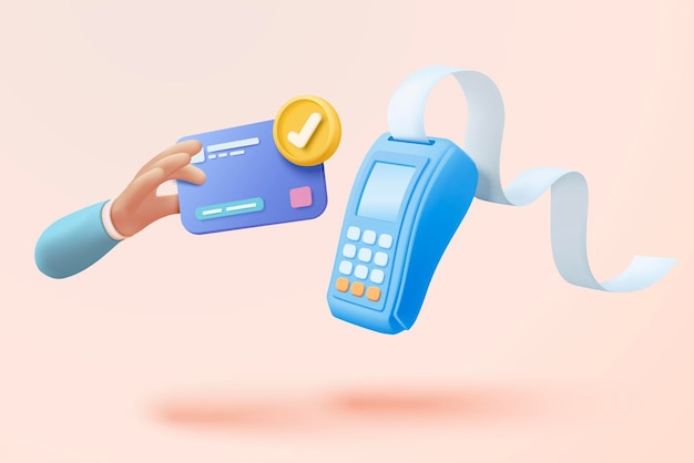 3D cartão de crédito dinheiro segurança financeira para compras on-line pagamento on-line carta de crédito com conceito de proteção de pagamento renderização 3D para finanças de negócios compras online para segurança com conceito de mão