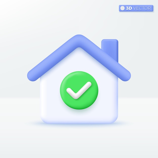 3d casa e símbolos de verificação ícone na moda casa inteligente empréstimo imobiliário hipoteca de volta conceito 3d vetor ilustração isolada design 3d vetor ilustração isolada cartoon pastel estilo mínimo