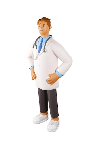 3D Doctor Vector Illustration Cartoon Personagem masculino de terapeuta em um casaco branco