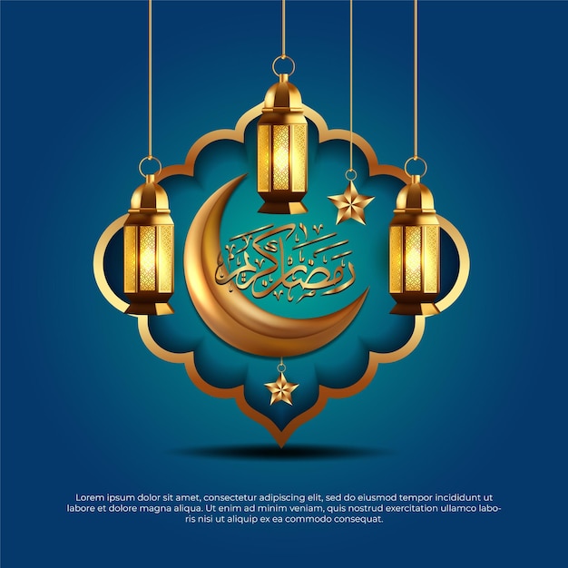 3d Eid al adha mubarak bela lâmpada dourada islâmica fundo estrela da lua