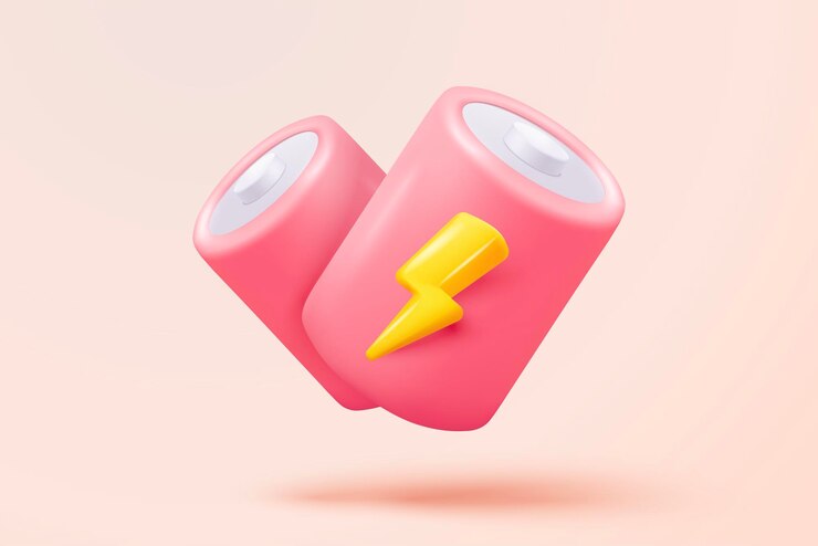 Vetor 3d estado completo da bateria isolado em fundo rosa nível de energia da bateria sinal de carga indicador relâmpago para o conceito de combustível de energia 3d ícone de célula solar ilustração de renderização vetorial