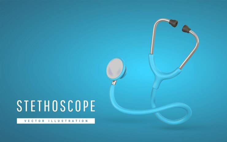 3d estetoscópio médico realista em estilo cartoon ícone de equipamento médico ilustração vetorial