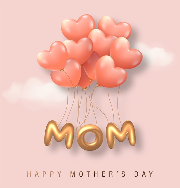 Vetor 3d feliz dia das mães para cartão mãe balão palavras com caixas de presente ilustração vetorial