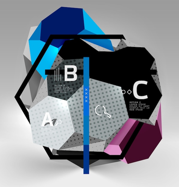 3d hexágono composição geométrica geométrica fundo abstrato digital techno ou modelo de apresentação de negócios com opções de amostra ilustração vetorial