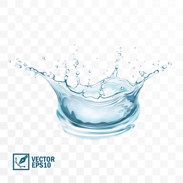 3D hiper realista transparente vetor isolado salpico de água com gotas na forma de uma coroa