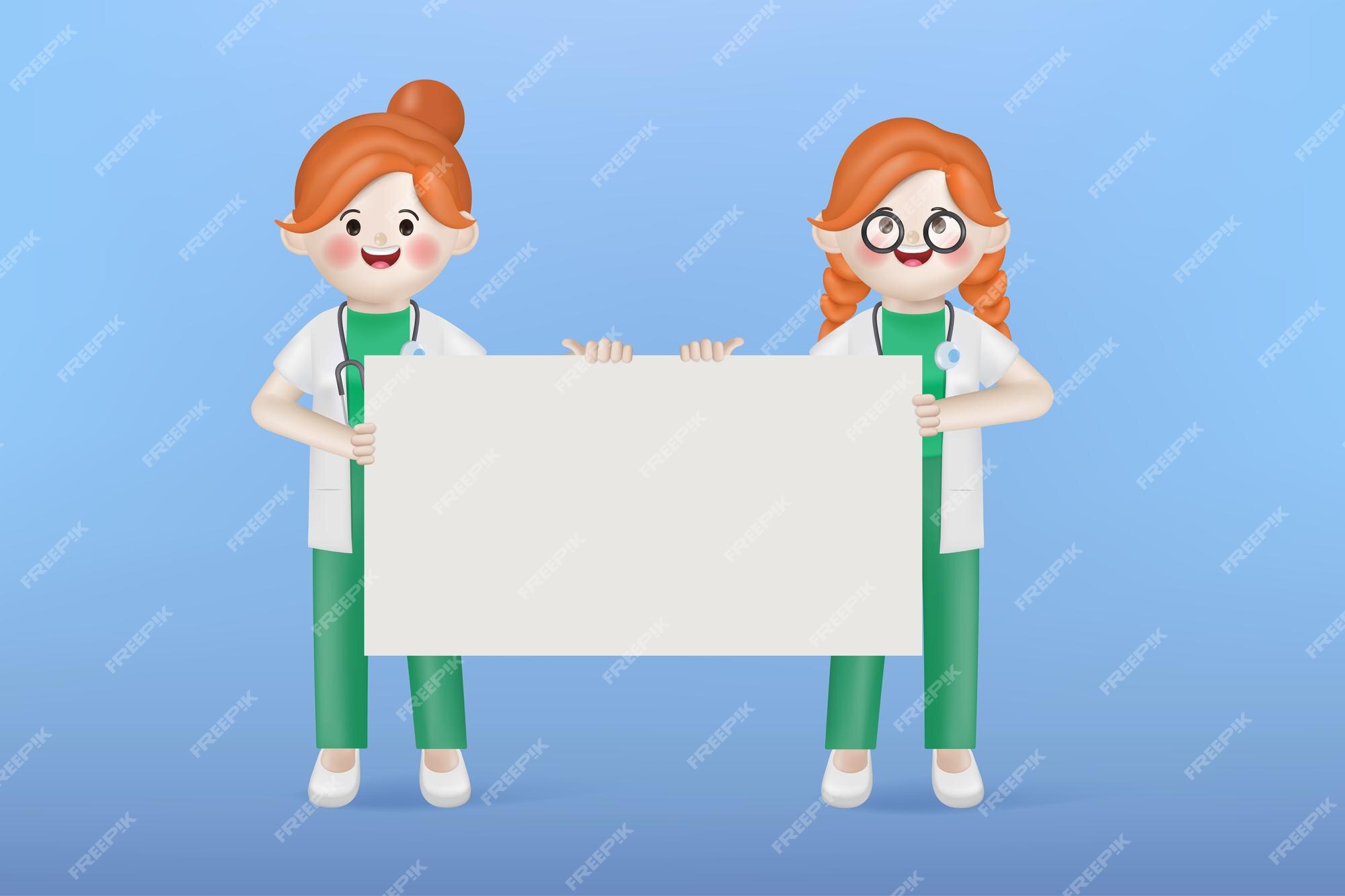 Ilustração 3d apresentação de personagem de desenho animado médica