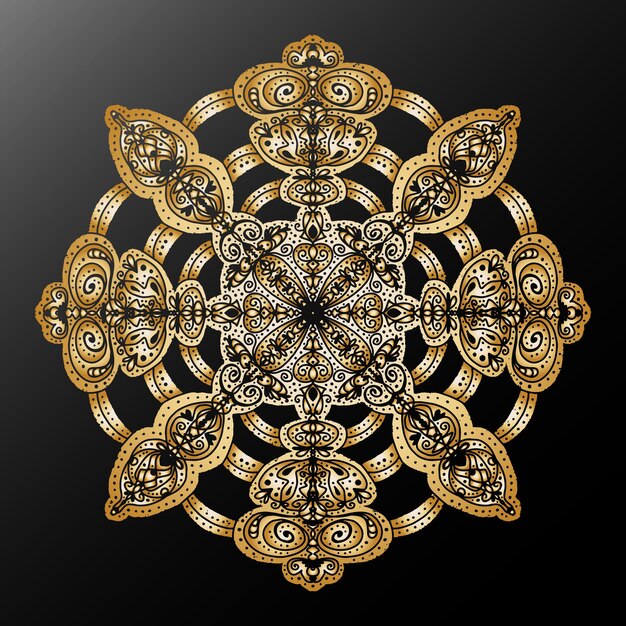 3D Mandala Kaleidoscópio Motivos étnicos Gradiente Metálico Estilizado Floco de Neve Elemento vetorial