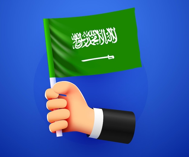 3d mão segurando a bandeira nacional da arábia saudita