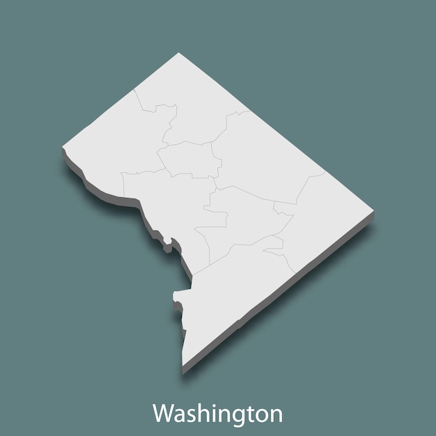 Vetor 3d mapa isométrico de washington é uma cidade dos estados unidos