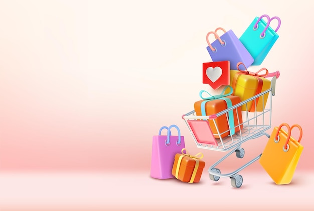 3d Metal Shopping Cart Plasticine Vector de estilo de desenho animado