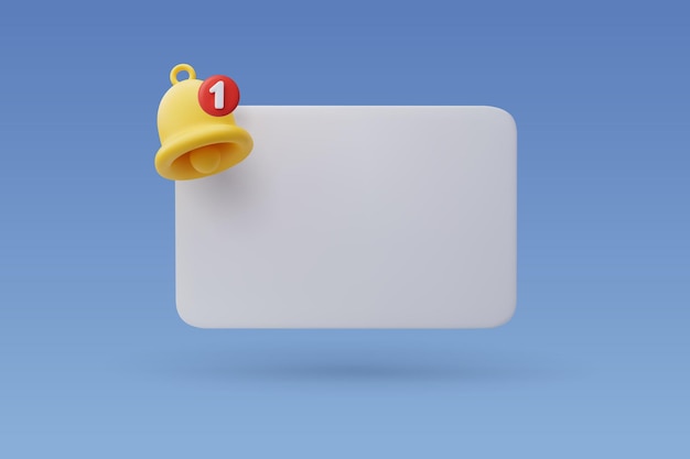 3d Notificação de vetor Sino amarelo Conceito de lembrete de mídia social