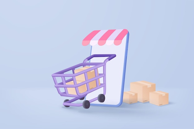 3D on-line entrega de serviço de rastreamento de mão de smartphone segurando o celular para o conceito de rastreamento de remessa Embalagem de envio de produto para fora do smartphone Ícone logístico 3d render ilustração