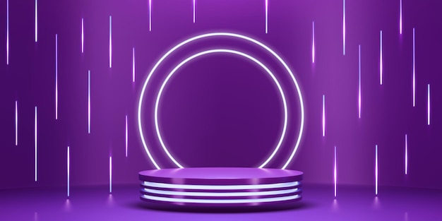 3d púrpura violeta luz de néon produto palco