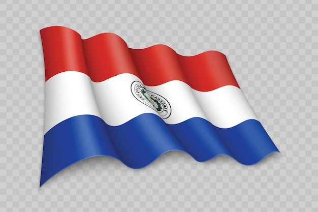 3D realista acenando a bandeira do Paraguai
