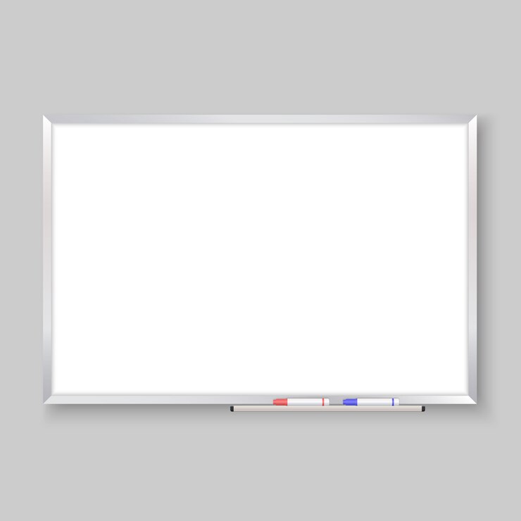 3d realista quadro vazio com marcadores de cor, fundo de quadro branco
