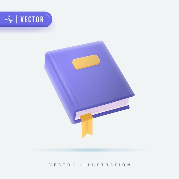 3d realista roxo livro fechado ilustração vetorial livro logotipo maquete para livro educacional