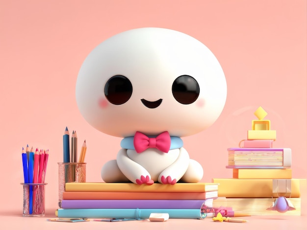 Vetor 3d render de um lindo ovo de páscoa branco e rosa com uma caixa de presente e um papagaio dia de páscua 3d ren