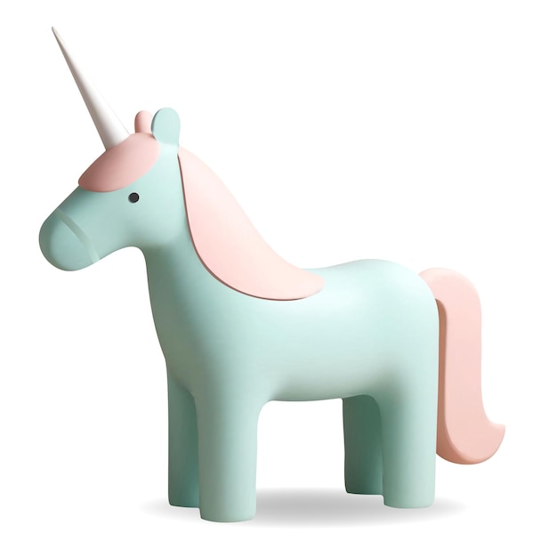3D render unicórnio em cores pastel Cute cavalo brinquedo para crianças Elemento de design 3D realista em estilo plástico