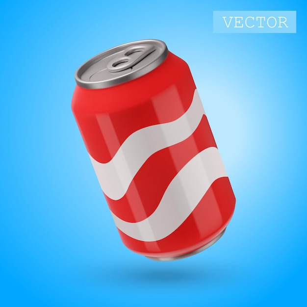 Vetor 3d renderização de uma lata vermelha pode beber fast food junk bebida insalubre ilustração brilhante no estilo 3d dos desenhos animados isolado em um fundo branco