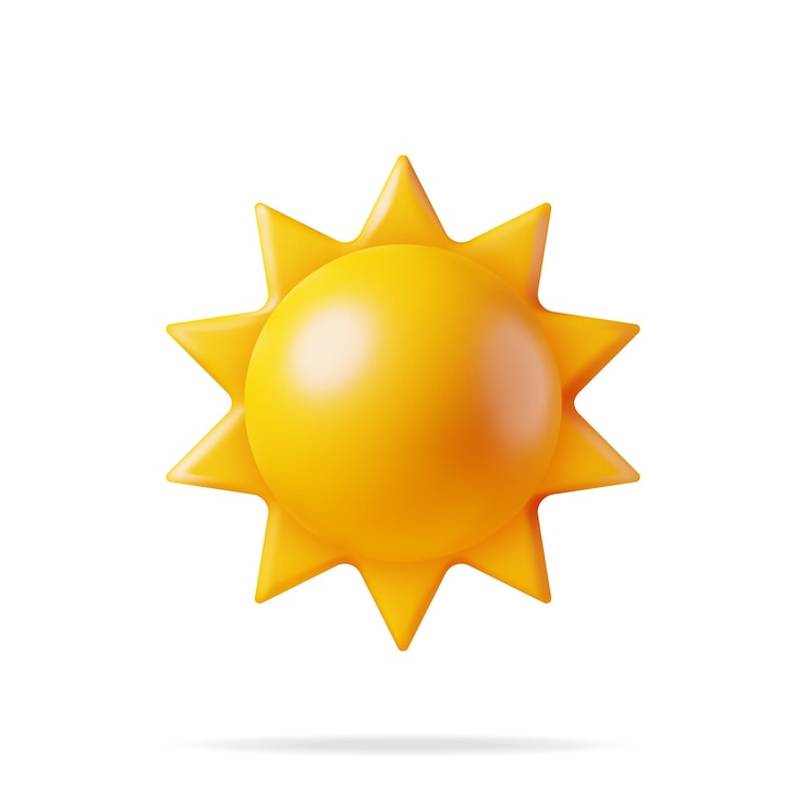 Vetor 3d sun emoji icon isolado em render branco tempo símbolo do sol luz do sol emoticon amarelo cute sunshine tempo previsão climática conceito de férias de verão ilustração face vector design art